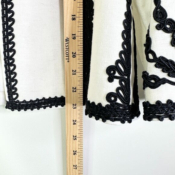 Kobi Halperin Blazer Women M White Linen Cotton Black Trim Open Front Regency - Picture 8 of 9